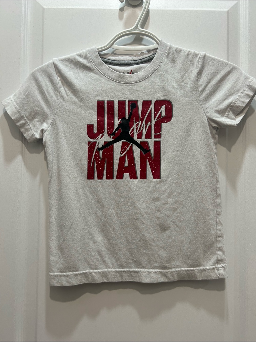 Jordan White Short-Sleeve Tee with Red Jumpman Graphic